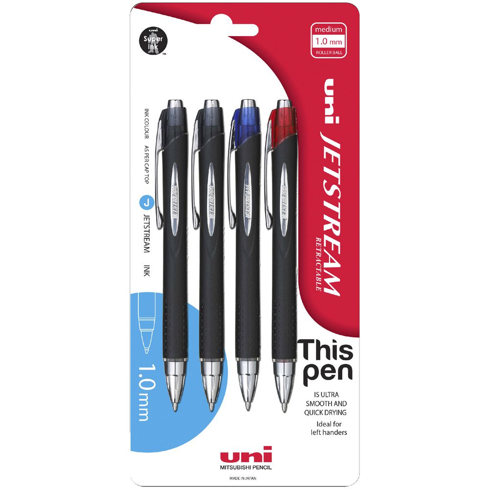 Unn210cass Uni Jetstream Retractable Rollerball Pen Assorted 4 Pack